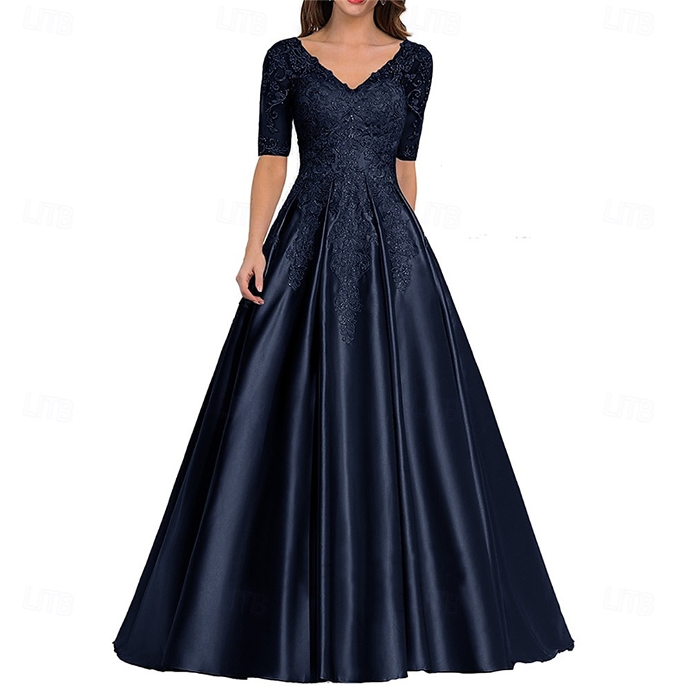 Robe Robe de Mère de Mariée  Élégant ancien Col en V Longueur au sol Polyester Manche Courte avec Couleur Unie 2025 de 2025 ? $109.99 –P7