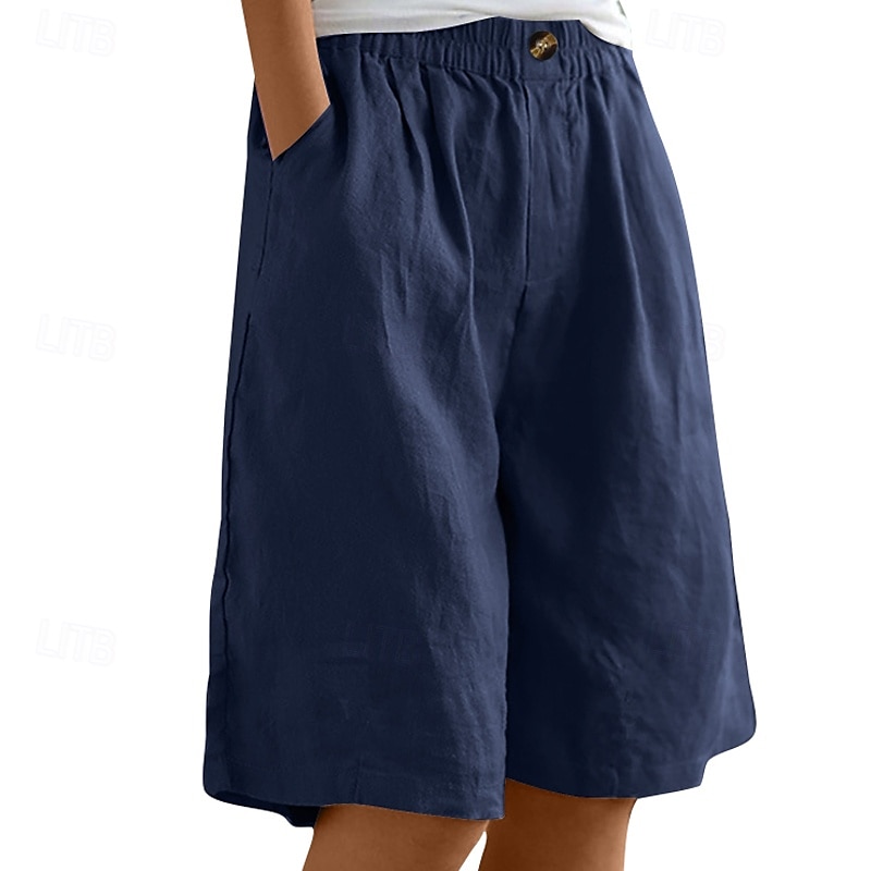 Dame Shorts Bukser Fritid Knelengde Naturlig عادي Lomme Elastisk midje comfy Utendørs Dagligdagstøy Ut på byen Påfugl Blå Aprikos Lysebrun Lys Himmelblå Sommer Normal 2025 - $16.99 –P8