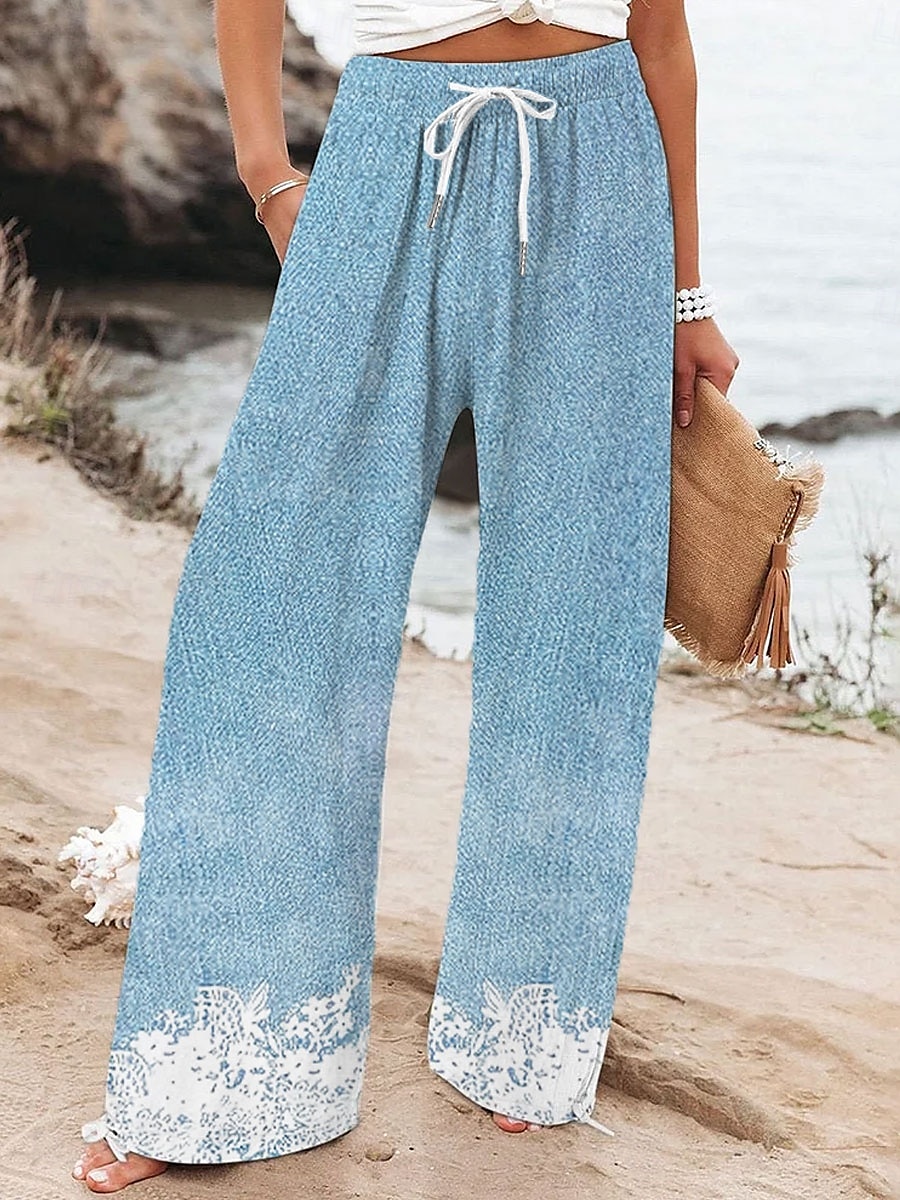 Pentru femei Picior Larg chinez Pantaloni largi Vacanță Modă De Bază Lungime totală Talie Înaltă Floral Grafic Imprimare Termic cald Respirabil Απαλό Micro-elastic Oficial Vacanță Stradă Roz 2025 - $24.99 –P1