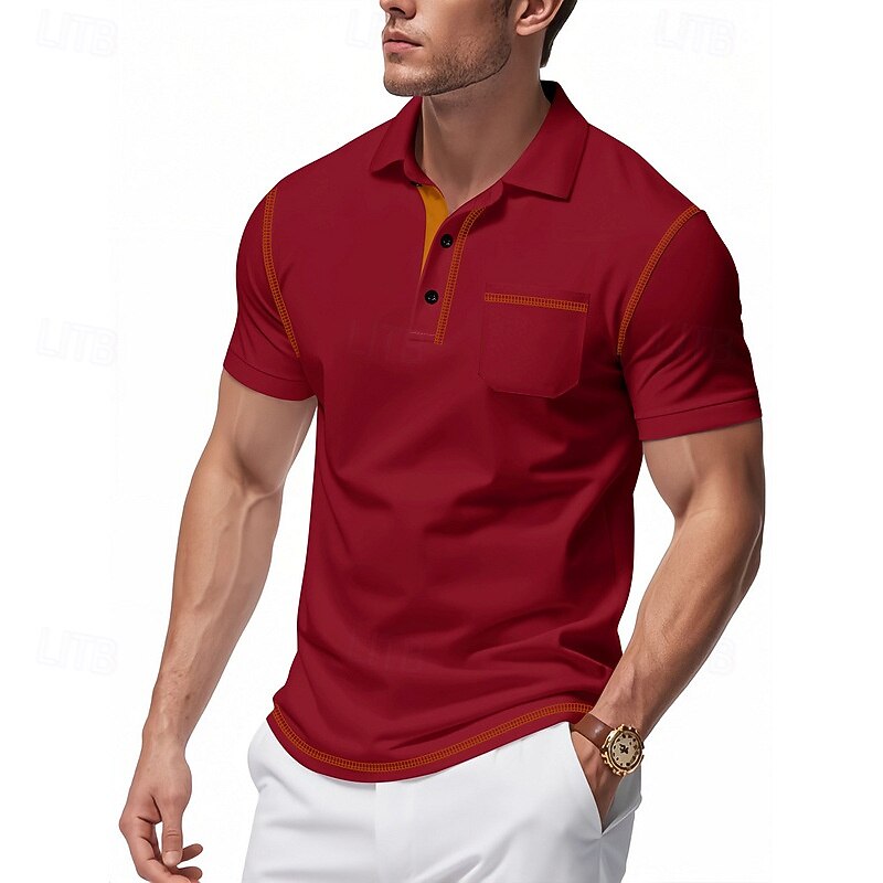 Herre Polo Golf skjorte Virksomhet Avslappet Klassisk Kortermet Mote Grunnleggende Helfarge Lomme Knapp ned Sommer Vår & Vinter Normal Retrorød Svart Hvit Navyblå Grønn Kakifarget Polo 2025 - $20.99 –P11