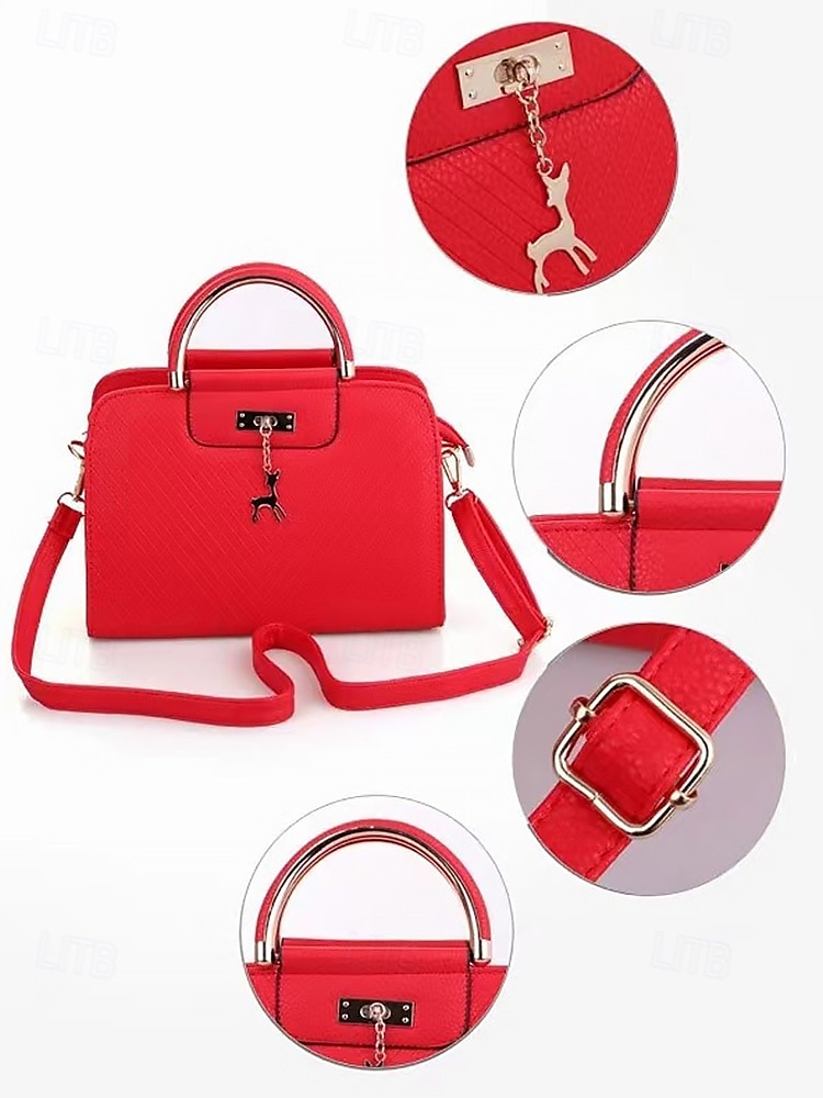 Women's Faux Leather Top Handle Tote Bag with Deer Charm - Elegant Structured Women's Shoulder Bag, Perfect for Mother's Day Gift, Work, Shopping and Casual Outings 2025 - $26.99 –P10