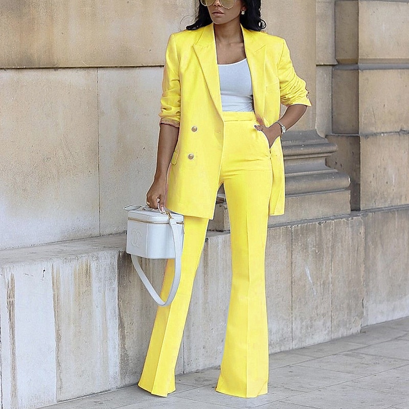Femmes Mode Streetwear Ensembles en coton et lin Ensembles deux pièces Ensembles de Pantalons manche longue Col de chemise Uni Tenue quotidienne Date Noir Blanche Jaune Été Coupe régulière de 2025 ? $40.99 –P5