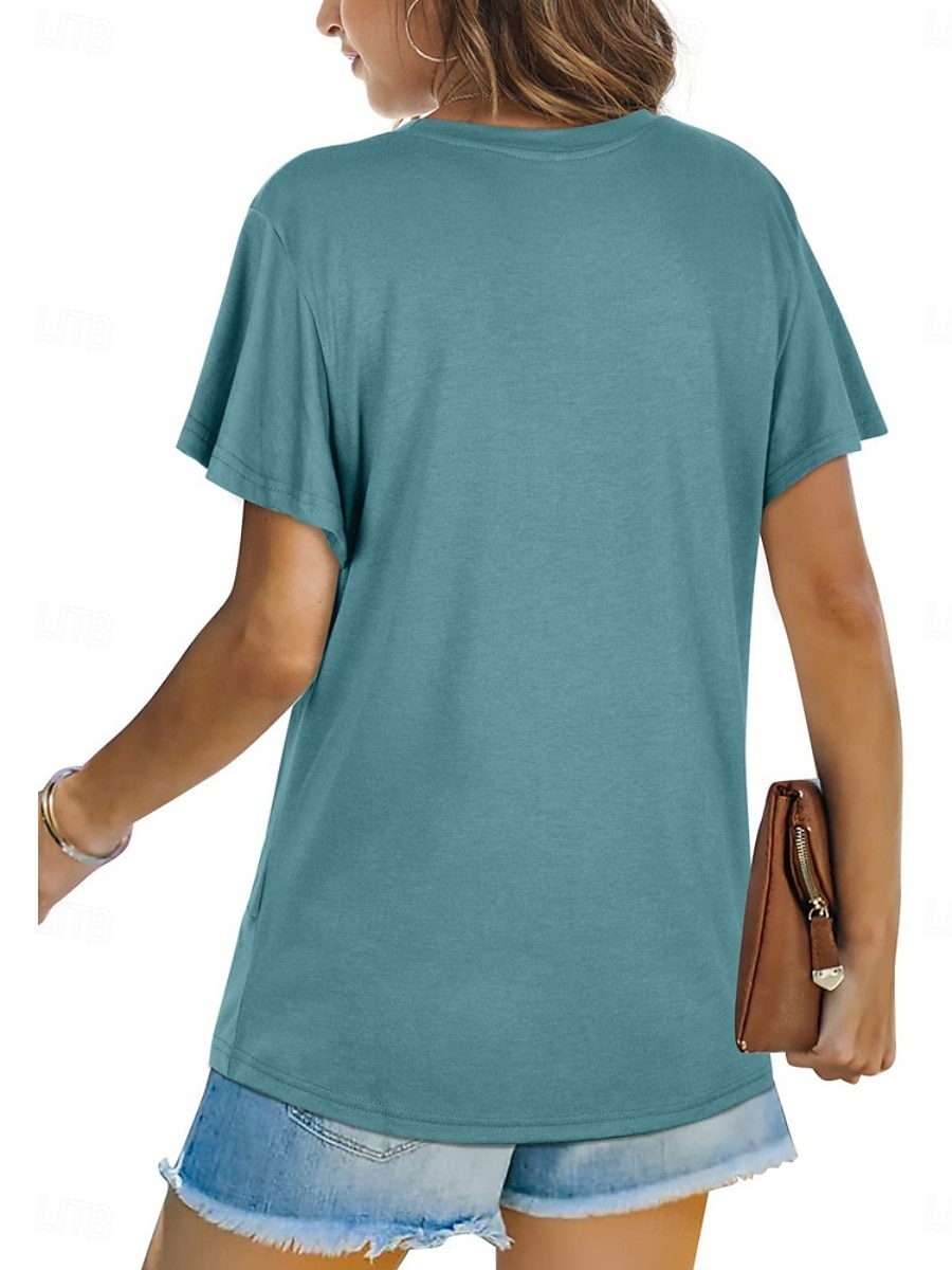 T-shirt femme de couleur unie Uni Classique Moderne Décontracté Manches courtes Col rond Hauts réguliers Quotidien Week-end Noir Blanc Vert clair Rose Bleu Été de 2025 ? $15.99 –P12