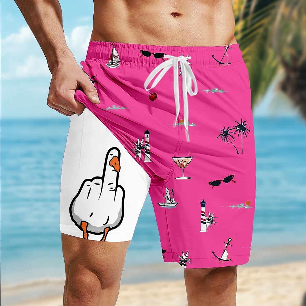 Herr Kokosnötsträd Rolig Anka Fodrade shorts 2 i 1 simshorts Badshorts Medium Midja Hawaiisk Semester Standkläder Sidfickor Med kompressionsfoder Elastisk dragsko i midjan Designer Kläder 2025 - $21.99 –P8
