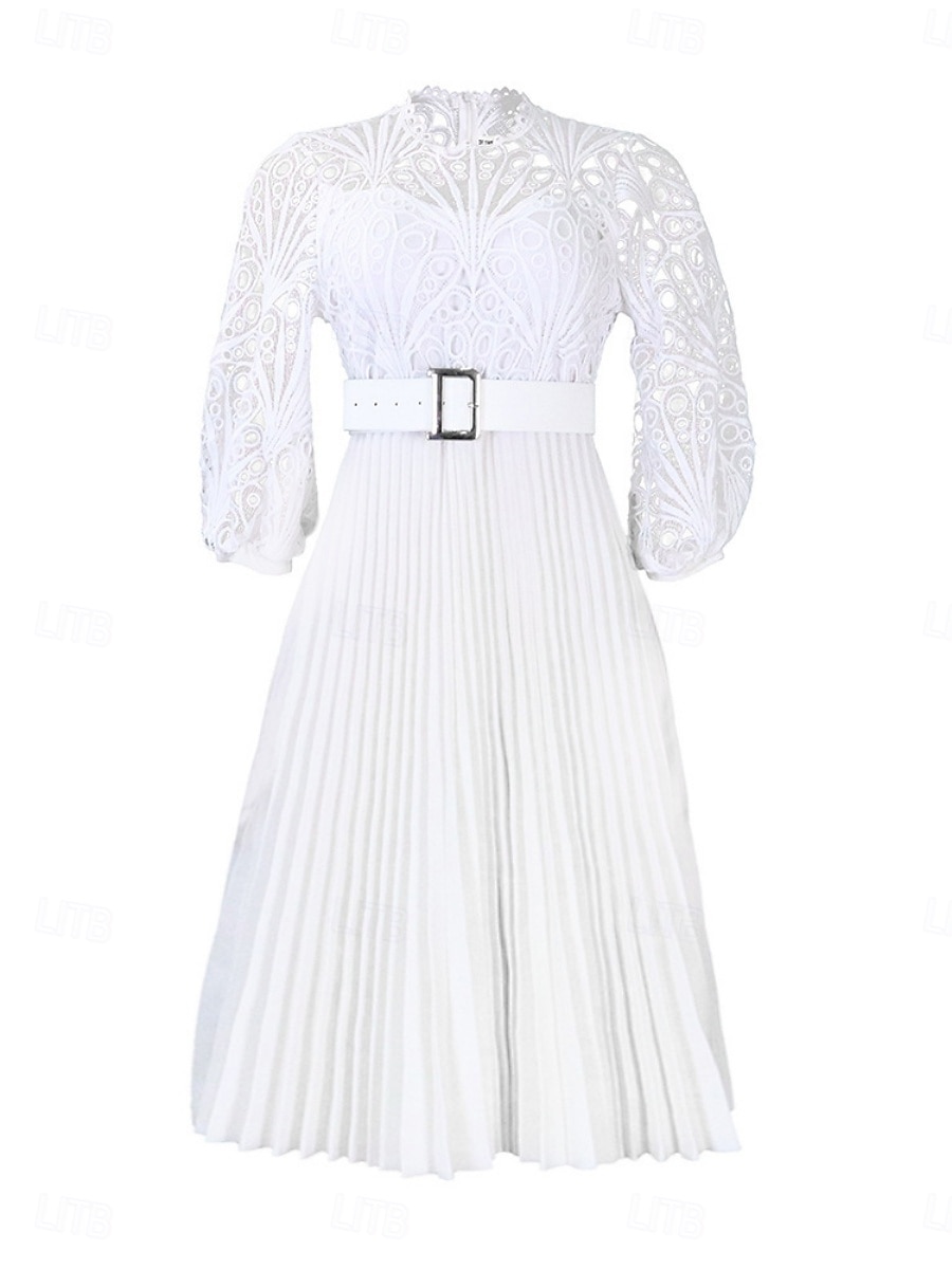 Femmes Robe Midi Robe trapèze Robe Plissée Fête cocktail Robes semi-formelles Soirée Coupe régulière Couleur Unie manche longue Col montant Noir Blanche Rose Claire Été Printemps de 2025 ? $51.99 –P4