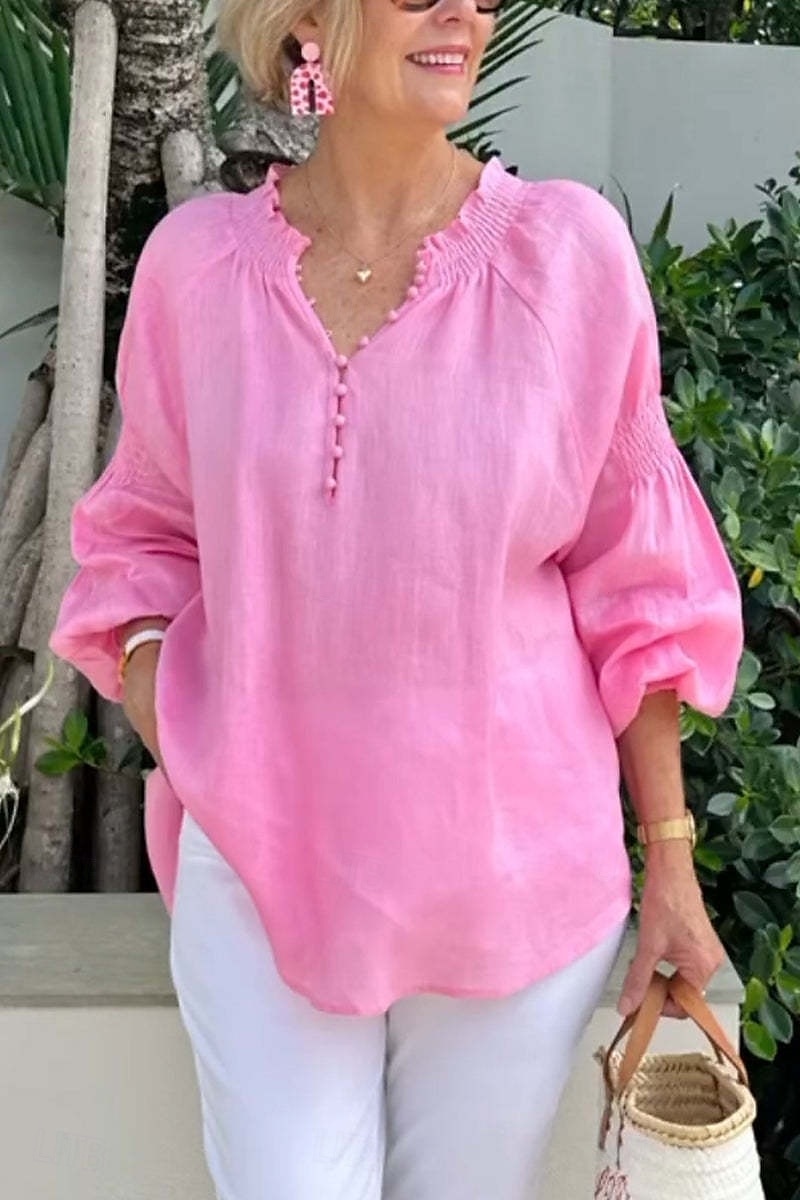 Per donna Blusa Tinta unica Elegante Casual Manica Lunga Scollo a V Top Regolari Quotidiano Ferie Bottoni Bianco Giallo Rosa Blu Grigio Estate Primavera del 2025 a $28.99 –P1