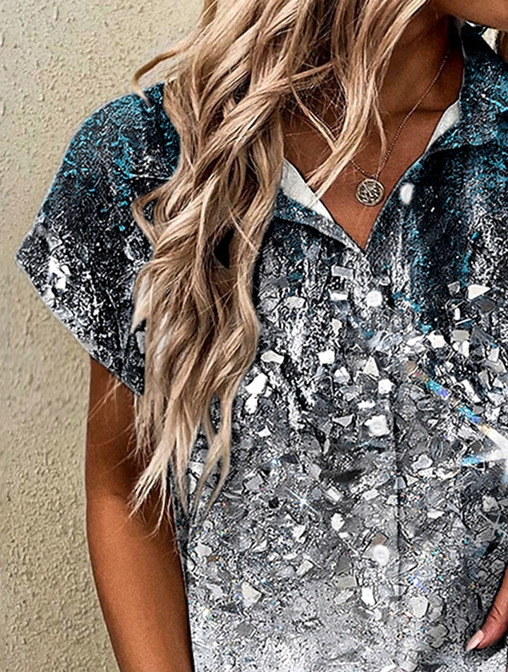 Dame Skjorte Blomstret Grafisk sparkly Årgang Tropisk Daglig Ermeløs Kortermet Kappeerme Skjortekrage Lange topper Daglig Dusty Blue Gull Sommer Vår 2025 - $25.99 –P5