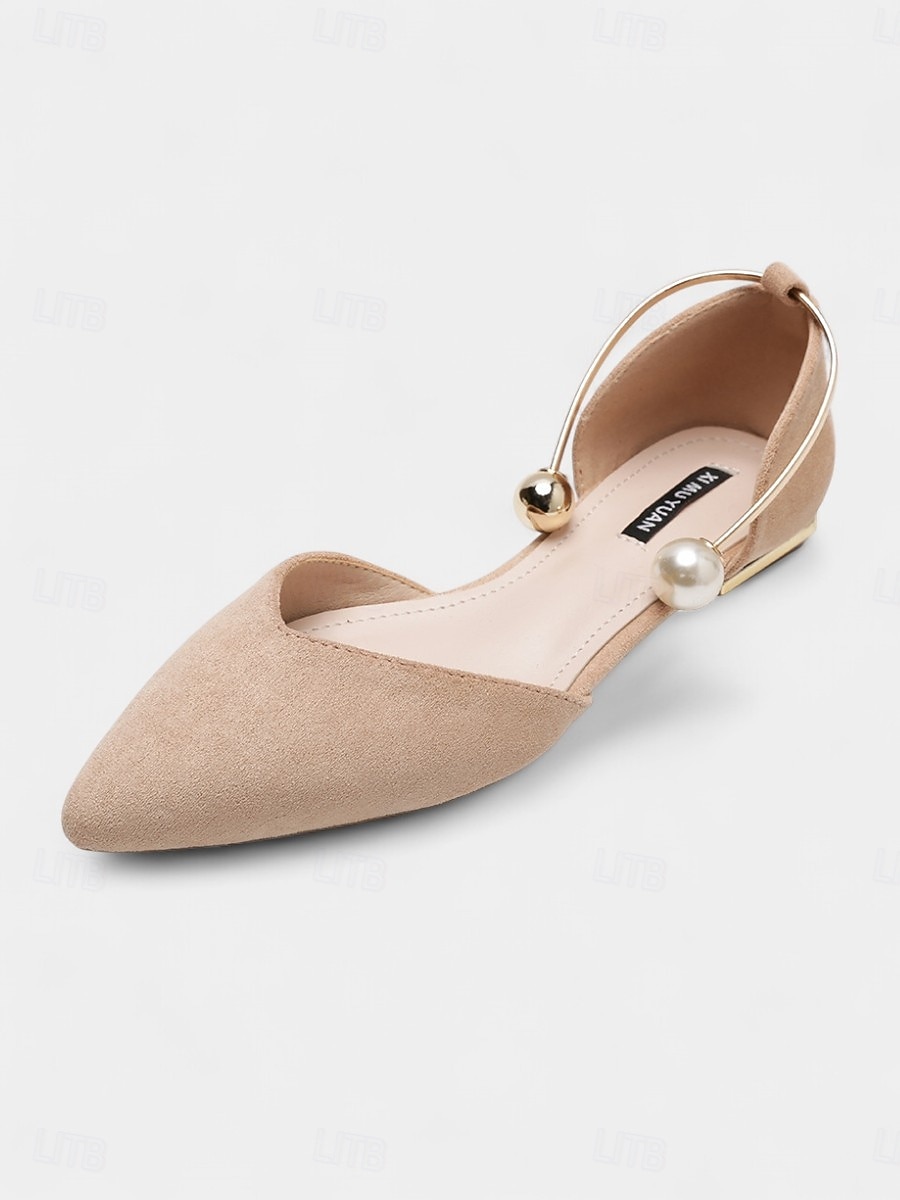 Women's Burgundy Pointed Toe Flats – Suede Shoes with Pearl Anklet Strap for Elegant Daytime Dates 2026 - $46.99 –P5