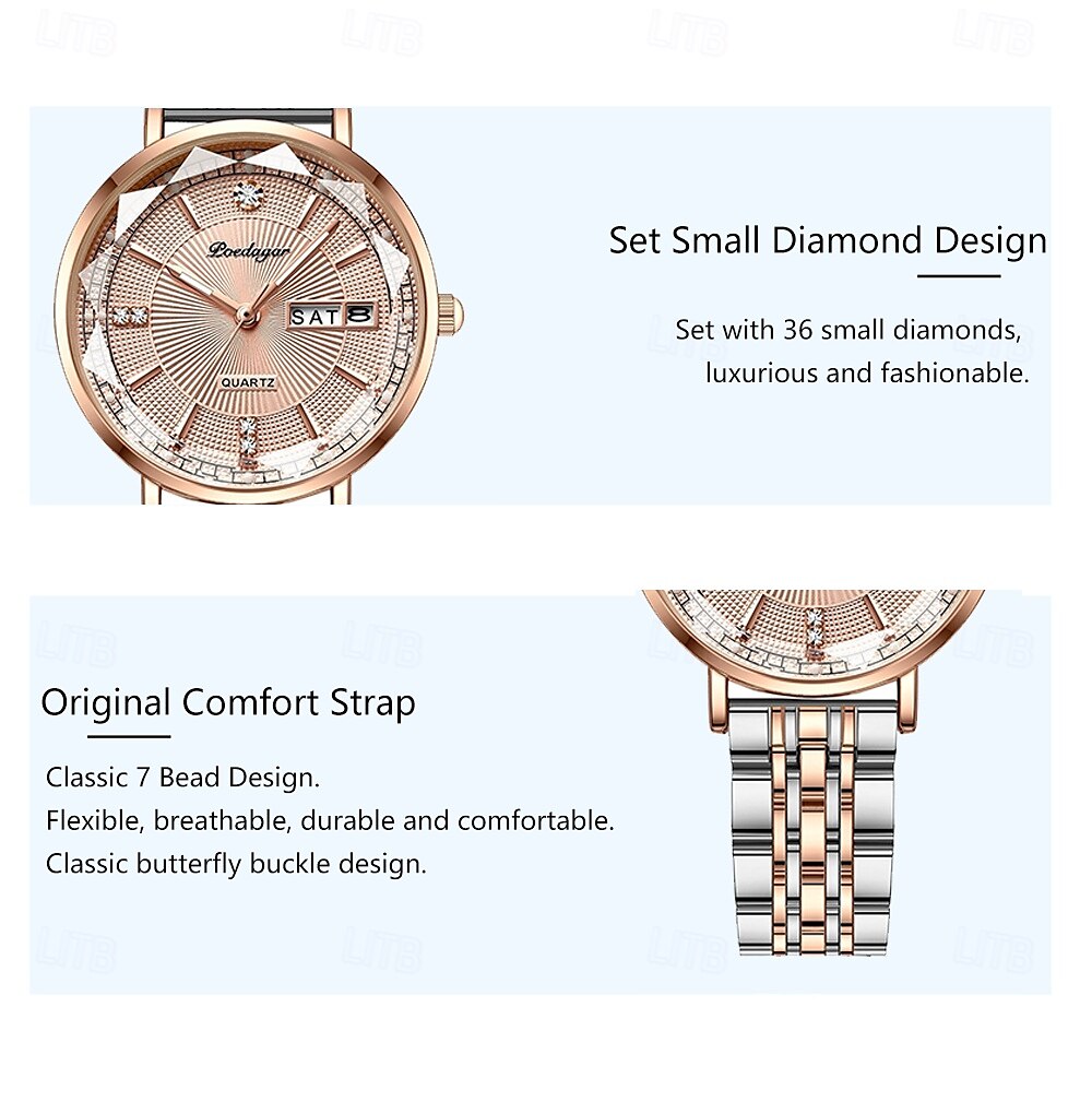 Women Quartz Watch Wrist Watch Retro Vintage Rhinestone Wristwatch Luminous Calendar Date Week Waterproof Stainless Steel Watch 2025 - $36.99 –P8