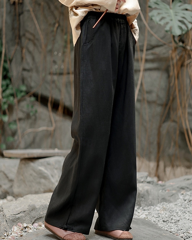 Per donna Gamba larga Pantaloni in cotone e lino Pantaloni Vacanza Moda Lunghezza alla caviglia Misura del girovita medio Semplice Elastico in vita Traspirante Confortevole Micro-elastico Streetwear del 2025 a $47.99 –P12