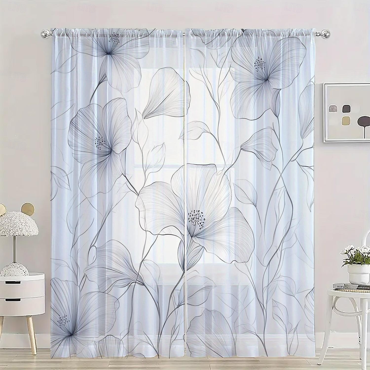 2-piece Set of Plant Floral Pattern Sheer Window Decoration, Screen Windows Can Be Used For Privacy Protection Room Decoration Bedrooms Kitchens 2025 - $22.99 –P6