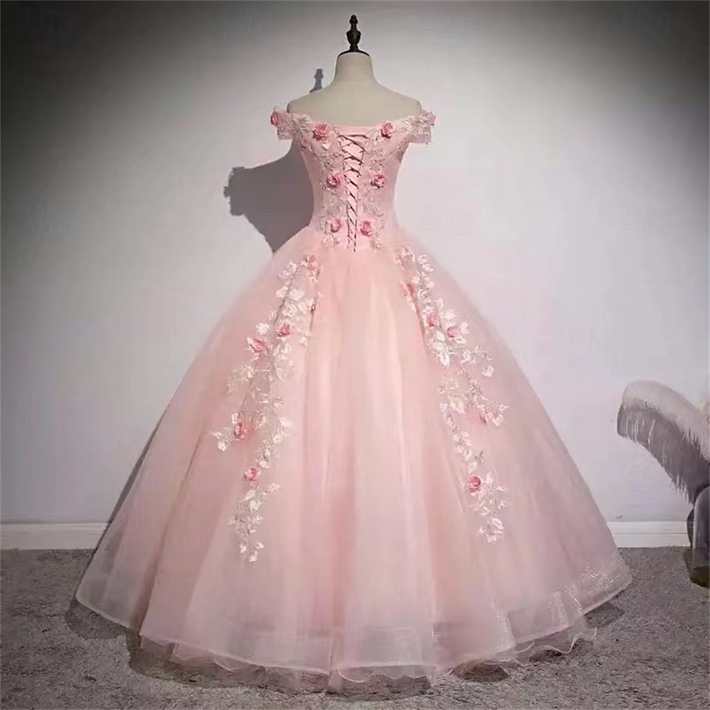 Kuličkový šaty A-line Quinceanera Elegantní šaty pro svatbu Svatební host Šaty k zemi bez rukávů Off Shoulder Polyester bez zad s květinovým potiskem a sklady 2025 - $129.99 –P2