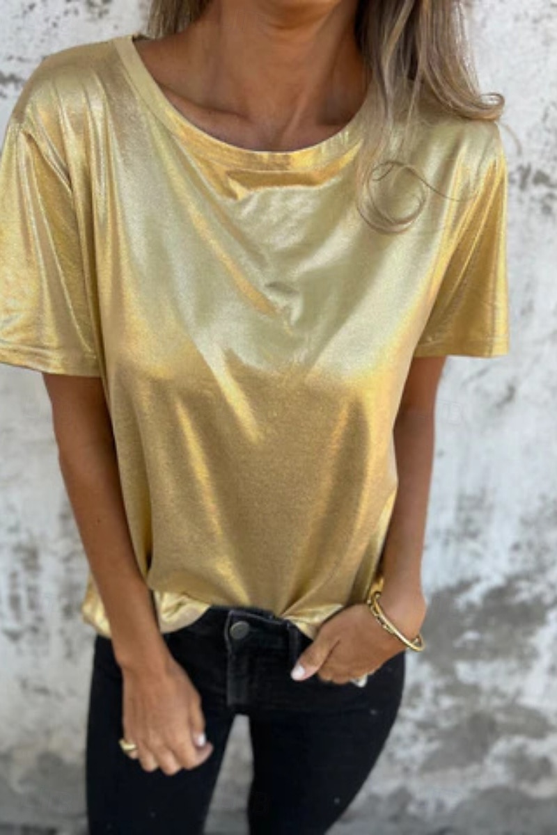 Dame Bluse عادي Moderne Kortermet Crew-hals Vanlige topper Ferie Ut på byen Svart Hvit Navyblå Lilla Gull Sommer 2025 - $18.99 –P9