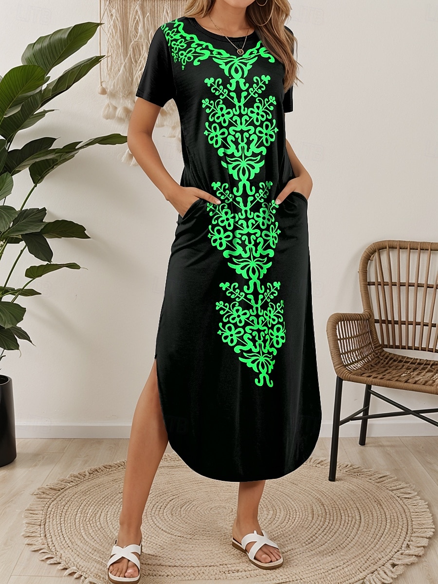 Femmes Robe Midi Robe T-Shirt Robe d'été Occasionnel Quotidien Coupe régulière Graphique Tribal Manche Courte Col ras du cou Blanche Bleu Violet Vert Été de 2025 ? $28.99 –P5