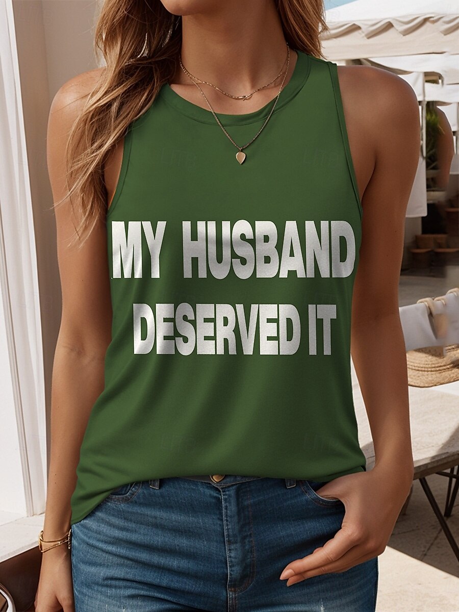 Dame Camisole Tank Top Grafisk Bokstaver Stilfull Fritid Ermeløs Crew-hals Vanlige topper Daglig Trykt mønster Svart Hvit Rød Blå Lilla Sommer Vår 2025 - $17.99 –P1