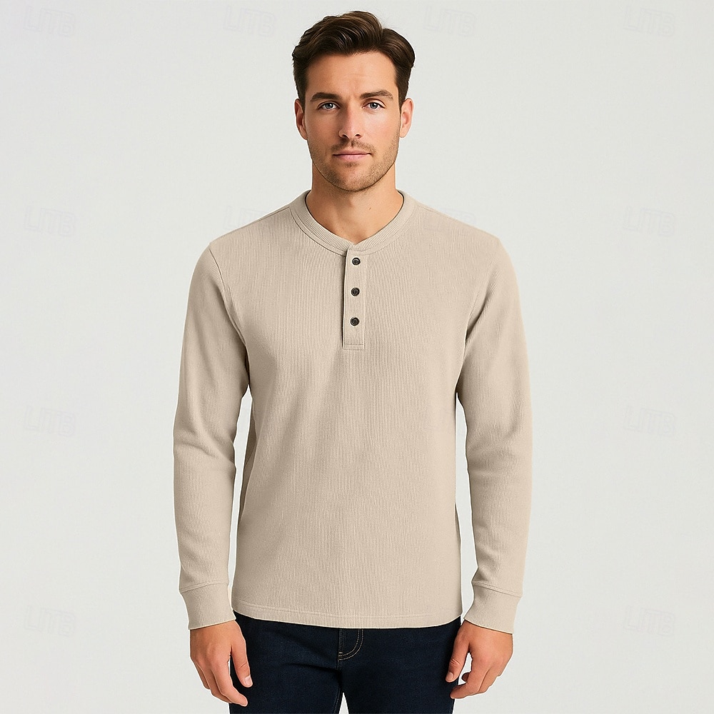 Homens Camiseta Manga Longa Cor Única Neutra Diário Casual Abotoar Henley Escola Casa Trabalho Todas as Estações Verde Escuro Cinzento Escuro Preto Camiseta Henley de 2025 por $27.99 –P10