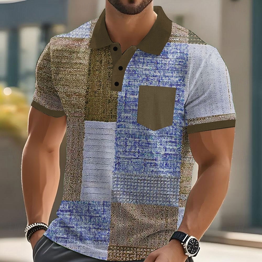Per uomo Blocco di colori Polo Manica Corta Magliette polo Camicie con Colletto Business Casual All'aperto Athleisure Abbigliamento quotidiano Tasca Stampa 3D Bottoni Estate Blu Marrone scuro Marrone del 2026 a $21.99 –P3