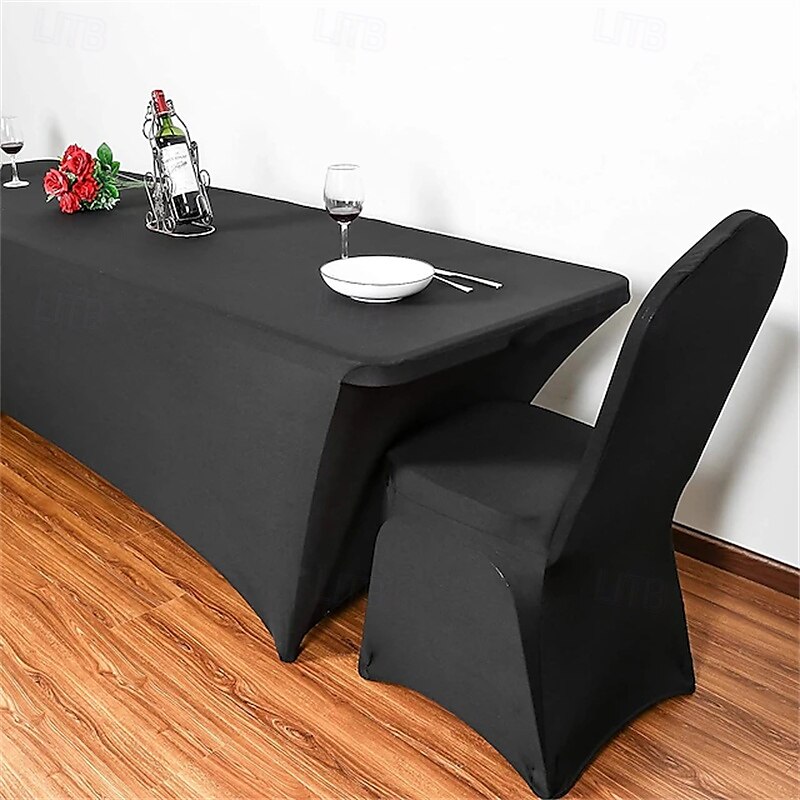 Housse de table en élasthanne pour table de 1,80 m, nappe extensible universelle ajustée pour fêtes, banquets, mariages et événements - noire de 2025 ? $23.99 –P4