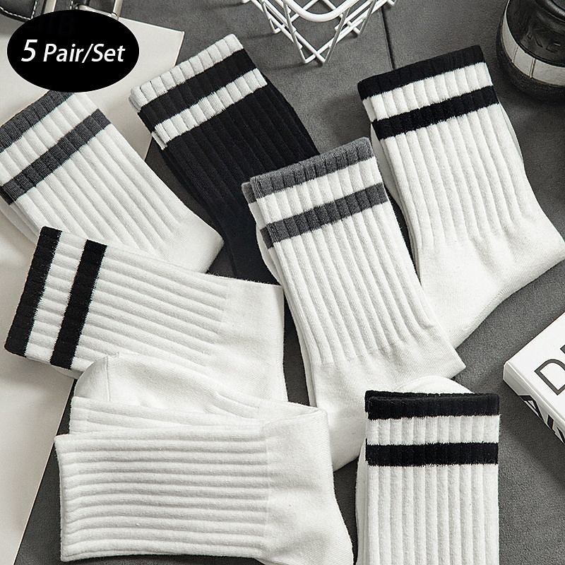 Hombre 5 pares Paquetes múltiples Calcetín Calcetines para correr Calcetines informales Negro Blanco Color Plano Vacaciones Deporte Diario Básico Medio Primavera Otoño Moda Casual 2025 - $7.49 –P1
