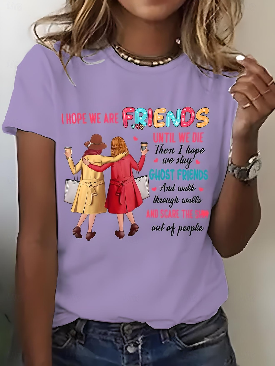 Dames T-shirt Afdrukken Grafisch Brief Vintage Stijlvol Klassiek Korte mouw Strakke ronde hals Ronde hals Normale tops Dagelijks Weekend blauw Zwart Wit Blozend Roze Paars Zomer Lente friends 2026 - $22.99 –P6