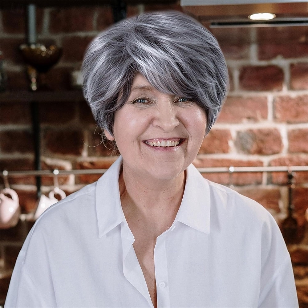 Short Fluffy Grey Wigs for Women Old Middle Age Women's Short Silver Wig Synthetic Short Curly Cosplay Hair Wig Grey Layered Messy Shaggy Synthetic Hair Wig for Women Old Lady 2026 - $25.99 –P5