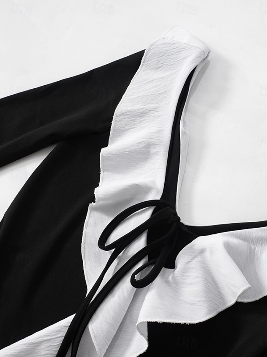 Women's Boho Dress Western Dress Vintage Mini Dress A Line Dress Ruffle Dress Casual Going out Beach Regular Fit Graphic Long Sleeve V Neck Black Summer 2025 - $29.99 –P9
