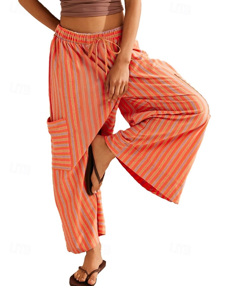 Femmes Slacks Pantalons Streetwear Occasionnel Longueur complète Naturel Rayé Avec Poches Conception à cordon élastique Confortable Extérieur Rue Sortir Rouge orangé Bleu ciel clair Marine fonc de 2025 ? $19.99 –P4