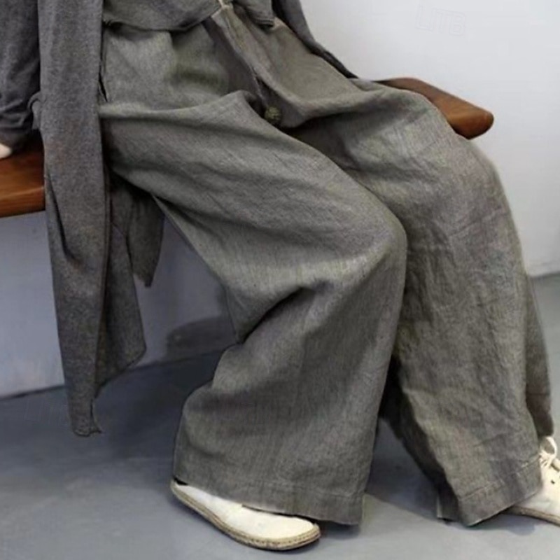 Women's Cotton Linen Pants Slacks Casual Full Length Natural Plain Pocket Elastic Waist Comfy Outdoor Comfortable Street Going out Grey Black Khaki Coffee Summer Regular Fit 2025 - $23.99 –P1