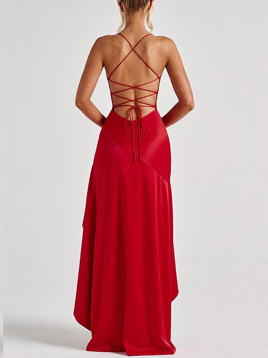 Havfrue  trumpet Quinceanera klänningar Elegant klänning bröllop bröllopsgäst golvlång utan ärm spaghetti axelrem polyester rygglös med spricka 2025 - $79.99 –P11