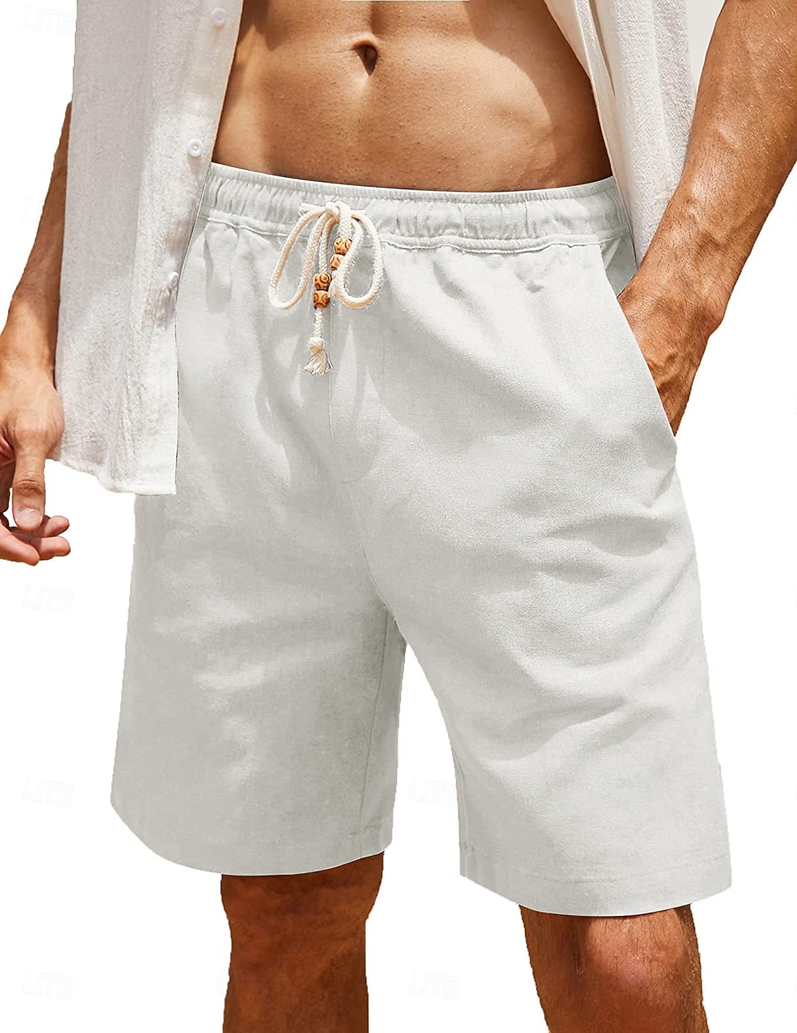 pantaloncini da uomo pantaloncini di lino pantaloncini di cotone estivo pantaloncini da spiaggia pantaloncini casual tinta unita morbido esterno al ginocchio casual quotidiano hawaiano classico nero del 2026 a $14.99 –P2