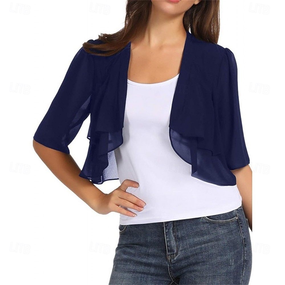 Ženský wrap elegantní ochrana proti slunci krátký rukáv chiffon svatební wrapy s čistou barvou pro svatbu v létě 2025 - $24.99 –P7