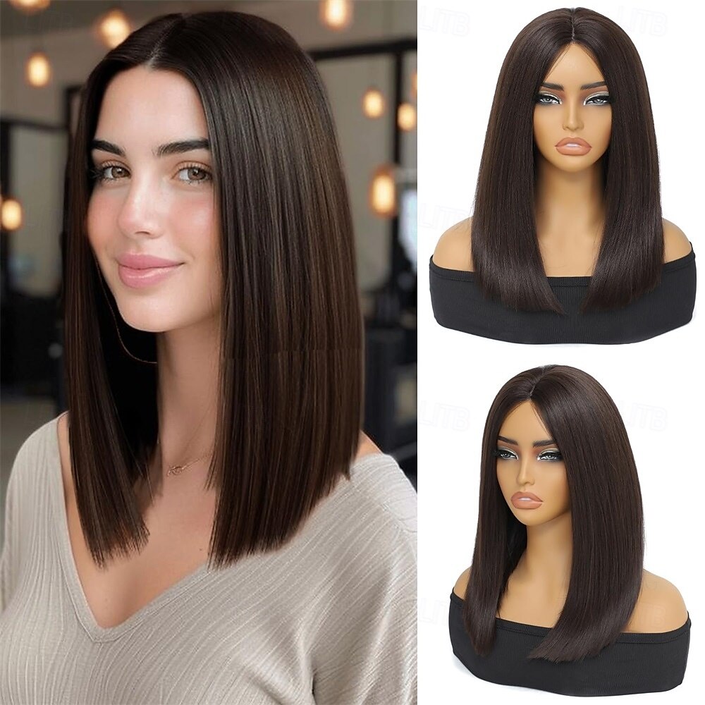 perucas pretas bob perucas retas sem cola para mulheres cabelo sintético resistente ao calor fibra longa bob peruca parte do meio perucas bob naturais perucas de comprimento médio para mulheres 16 de 2025 por $25.99 –P6