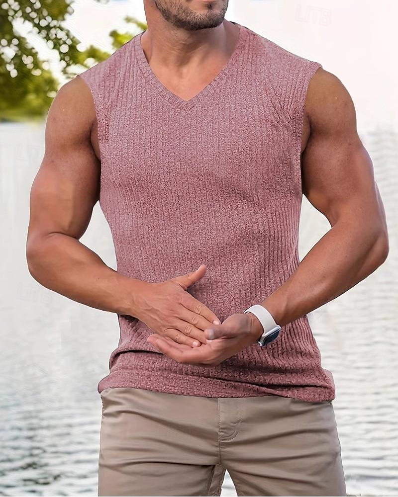 Herren Tank Top Weste Unterhemd Ärmelloses Shirt Ärmellos V Ausschnitt Sommer Einfach Mode Designer Urlaub Straße Ausgehen Schwarz Rosa Grün Top T-Shirt für Herren 2025 - $19.99 –P4