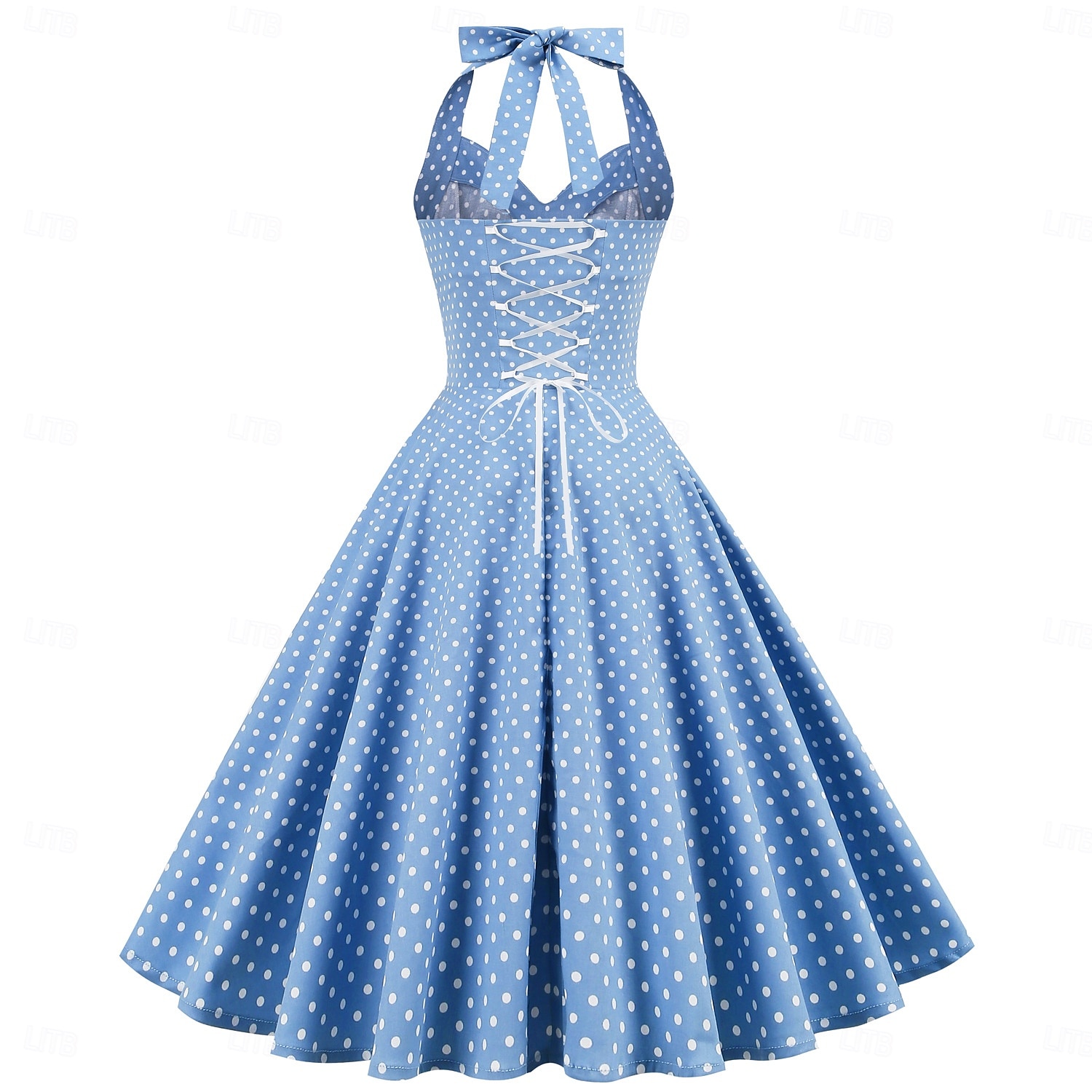 cross-border hot sale retro polka dot halter neck halter strap slim slim waist palace swing dress women europe and america 2025 - $35.99 –P3