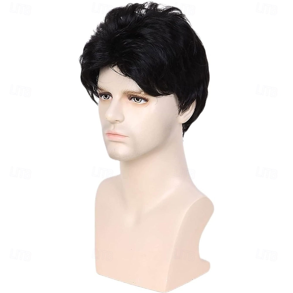 Pelucas cortas negras para hombre, pelucas sintéticas naturales en capas, peluca de repuesto para uso diario, fiesta, cosplay, disfraz, Halloween. 2025 - $25.99 –P2