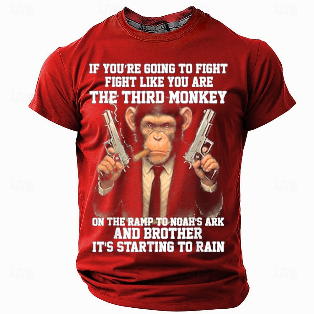 2025年 メンズショートスリーブグラフィックTシャツ 'ノアの方舟の三番目の猿のように戦え' ユーモラスライフスタイル  コレクション – $17.99 –P3