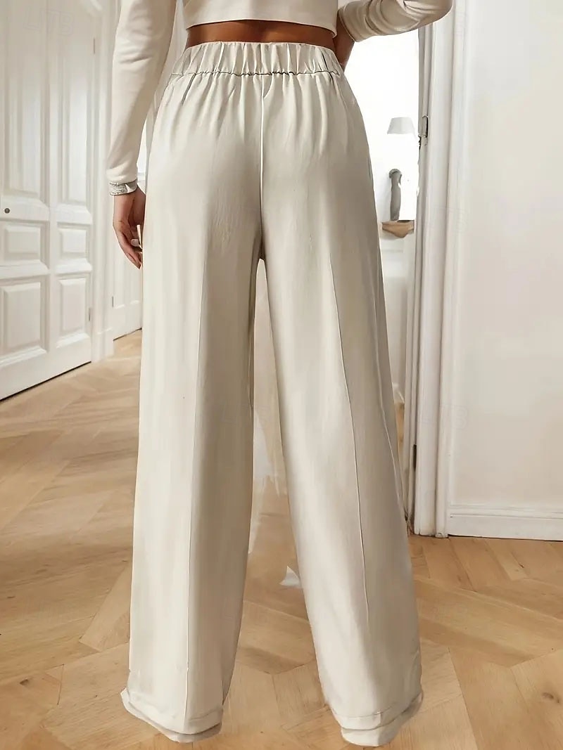 Femmes Slacks Mode Chino Longueur complète Taille haute Uni Avec Poches Confortable Doux Non Elastique Bureau / Carrière Décontracté Quotidien Abricot Noir Marine foncé Kaki Printemps, Automne de 2025 ? $19.99 –P2