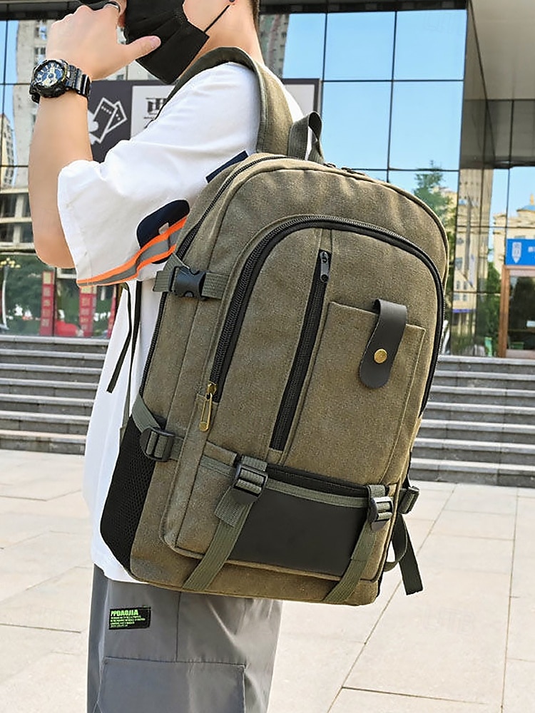 herrryggsäck i canvas med stor kapacitet – reseryggsäck i vintagestil med flera fickor och spännremmar för skola, arbete eller utomhusäventyr 2025 - $26.99 –P2