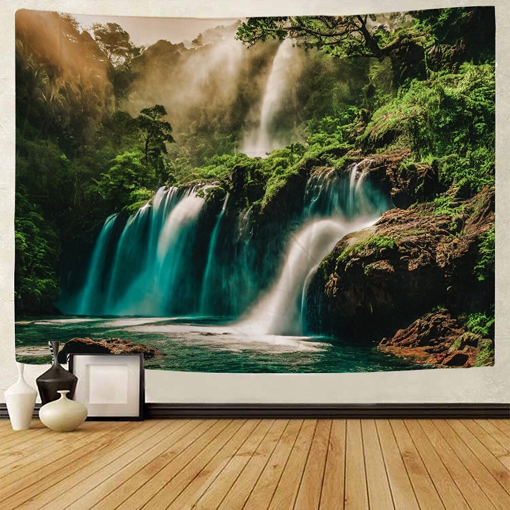 Magnificent Forest Waterfall Landscape Hanging Tapestry Mural Art Large Tapestry Mural Decoration Photos Background Carpet Curtains Home Bedroom Living Room Decoration 2025 - $13.99 –P4