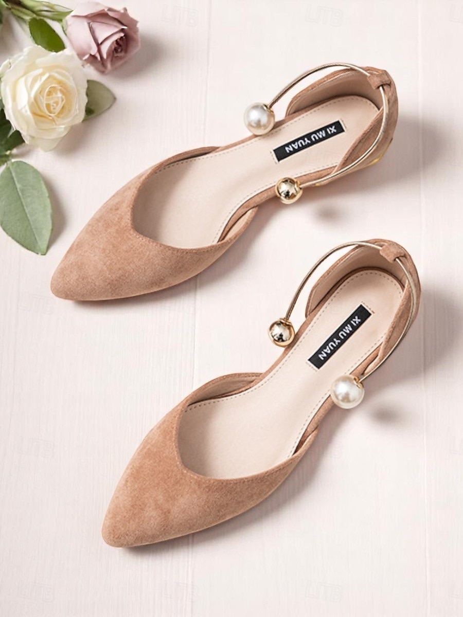 Women's Burgundy Pointed Toe Flats – Suede Shoes with Pearl Anklet Strap for Elegant Daytime Dates 2026 - $46.99 –P2