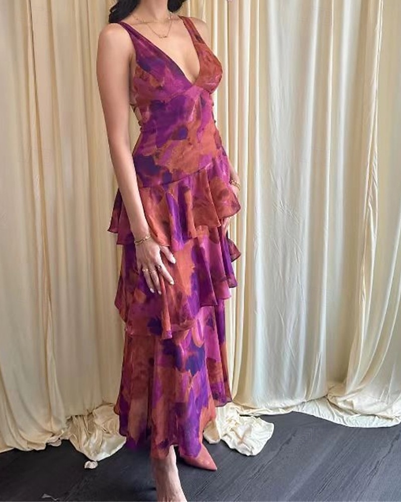 Damskie Długa sukienka sukienka maxi Sukienka Boho Codzienne sukienki Sukienki szyfonowe Letnie sukienki Moda Na zewnątrz Impreza Święto Regularny Kwiaty Bez rękawów Głęboki dekolt w serek Żółty 2026 - $31.99 –P8