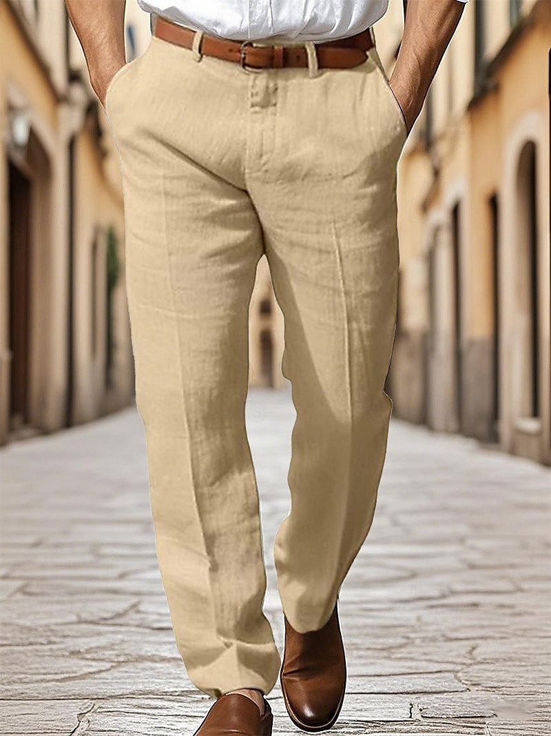 Men's Dress Pants Cotton Linen Shorts Buttons Pocket Plain Comfort Breathable Vacation Daily Boho Black White 2025 - $27.99 –P8