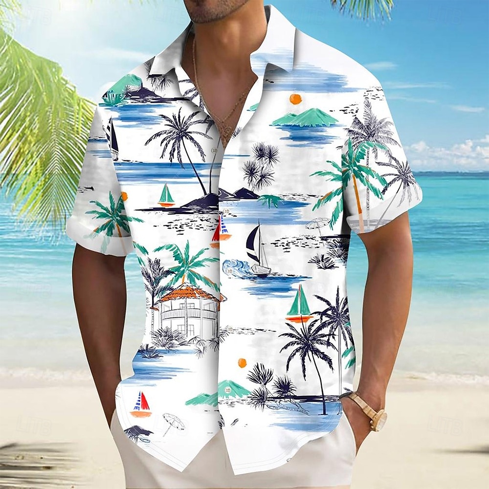 Férfi Kókuszfa Trópusi virágok Ing Hawaii ing Gombos póló Rövid ujjú Hawaii Vakáció Szabadság Strandruházat Nyár Tavasz Térfogatcsökkenés 3D nyomtatás galléros ingek Sárga Medence 2025 - $23.99 –P1