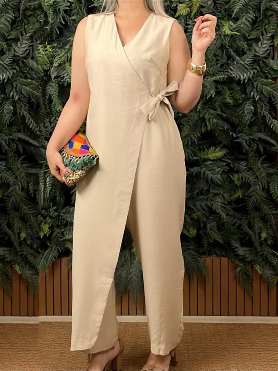 Femmes Normal Combinaison Streetwear Couleur Unie Sans manches Col en V À lacets Rue Quotidien Coupe régulière Noir Blanche Jaune Été de 2025 ? $23.99 –P2
