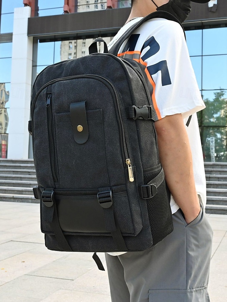 herrryggsäck i canvas med stor kapacitet – reseryggsäck i vintagestil med flera fickor och spännremmar för skola, arbete eller utomhusäventyr 2025 - $26.99 –P3