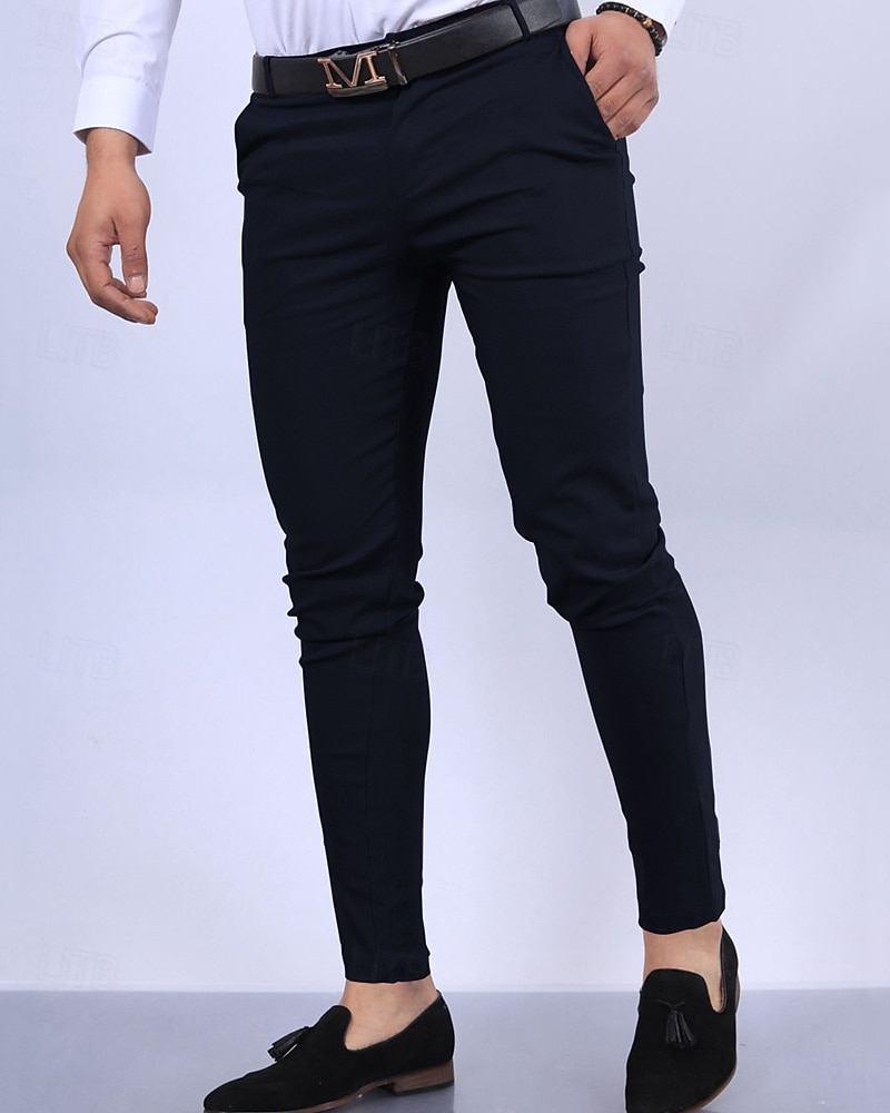 Homens Social chinês Calça Chino Bolsos Tecido Conforto Diário O negócio Estilo Clássico Preto Vinho Micro-Elástica de 2026 por $29.99 –P8