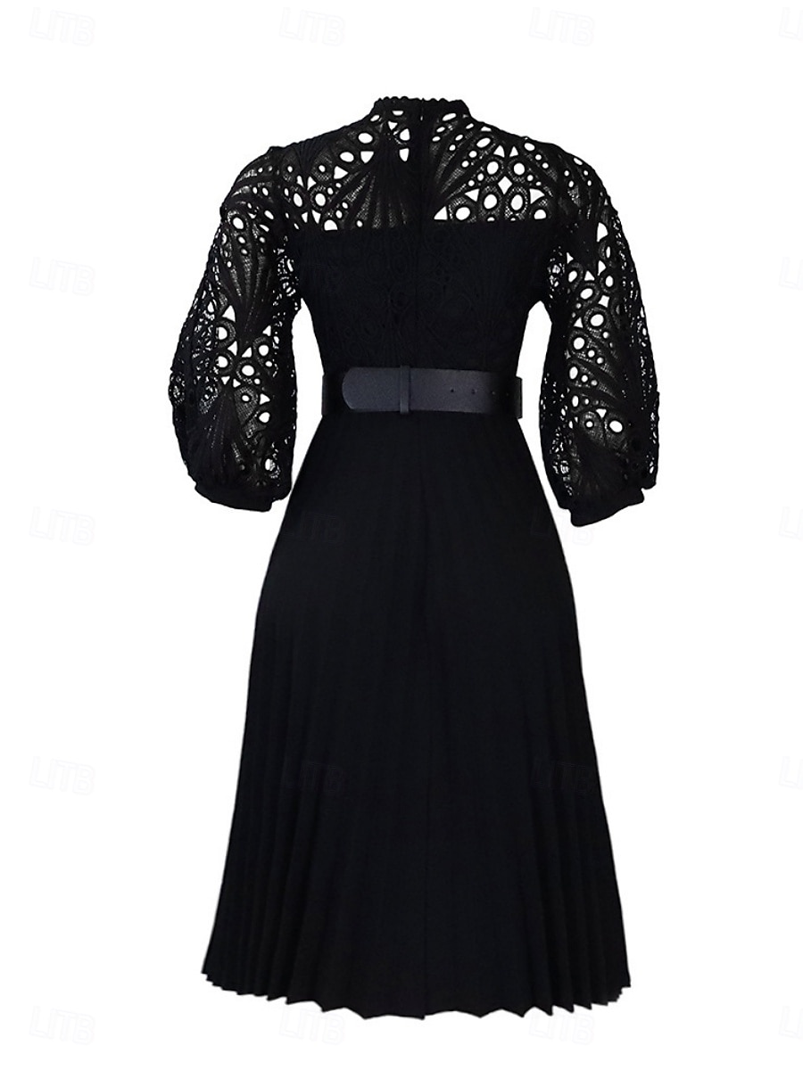 Femmes Robe Midi Robe trapèze Robe Plissée Fête cocktail Robes semi-formelles Soirée Coupe régulière Couleur Unie manche longue Col montant Noir Blanche Rose Claire Été Printemps de 2025 ? $51.99 –P13