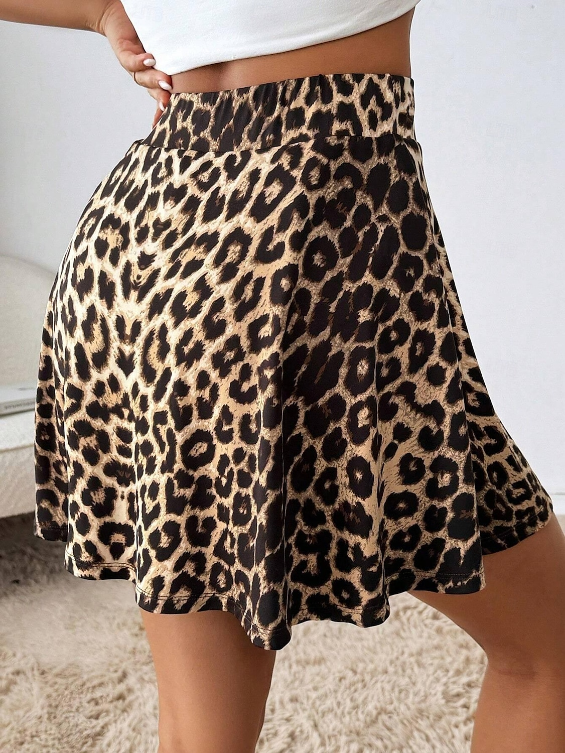 Fustă scurtă pentru femei culotte modă subțire casual fuste mini cu talie înaltă grafic leopard stratificată elastică zilnică maro vară poliester 2025 - $19.99 –P2