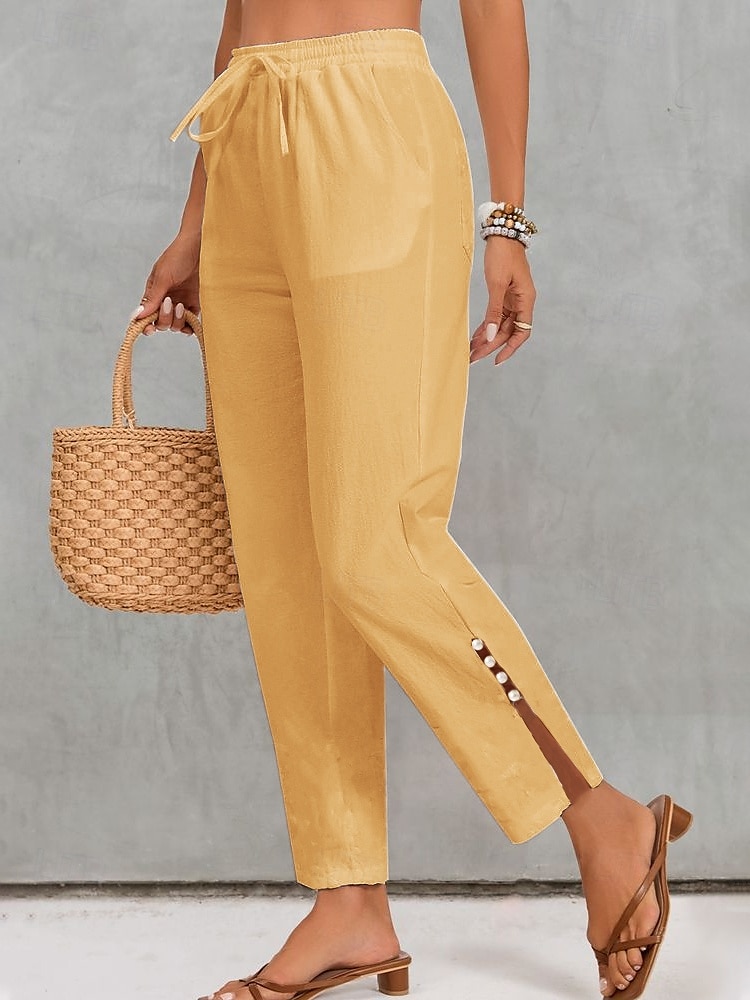 Damen Stoffhosen Chino Volle Länge Natürliche Taille Unelastisch lichter Ocker Weiß Blau Smaragd Sommer Herbst 2025 - $25.99 –P3