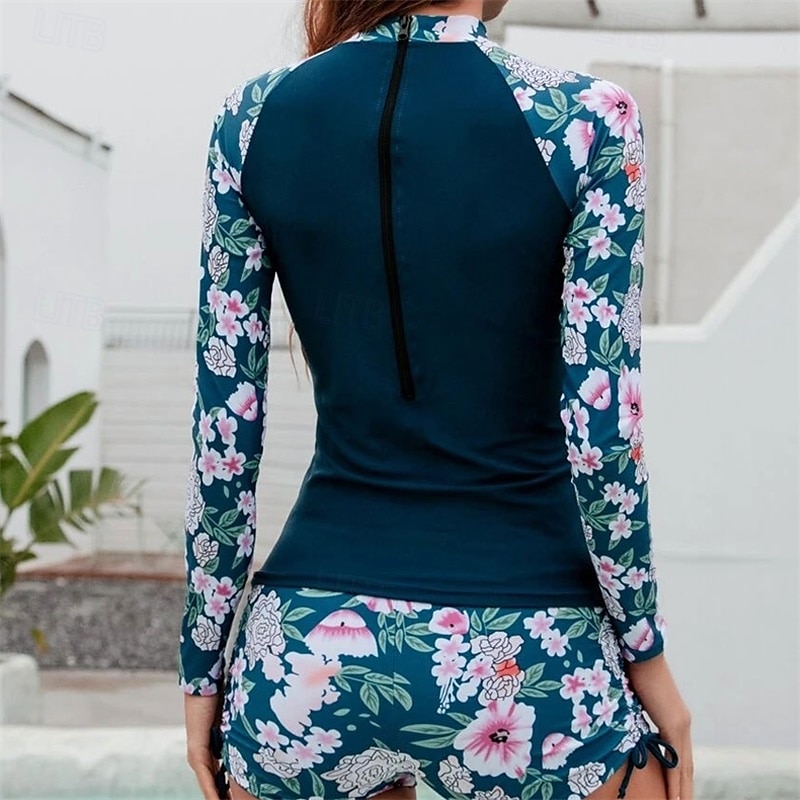 Dam "Dykdräkt, Baddräkt" UV Solskydd UPF50+ Lättvikt Långärmad Elastan Badkläder Baddräkt Dragkedja fram Simmning Surfing Strand Vattensport Blommig Sommar Vår Höst 2025 - $24.79 –P7